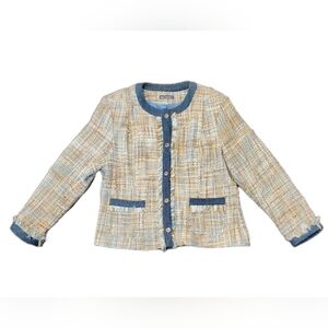 SA Denim Elegant Vintage Tweed Blazer Denim Accents